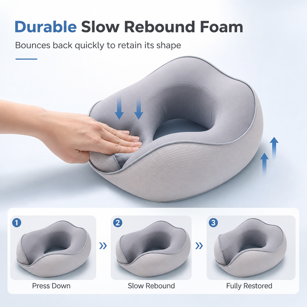 U-formad resekudde i memory foam med svalkande överdrag och magnetspänne