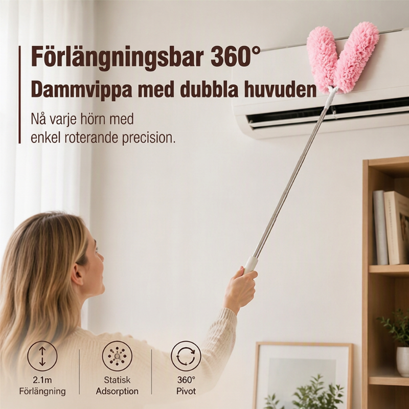 🧹 50% RABATT ✨ Förlängningsbar 360° roterande dammvippa – dubbelhuvad elektrostatisk för effektiv damning🧼