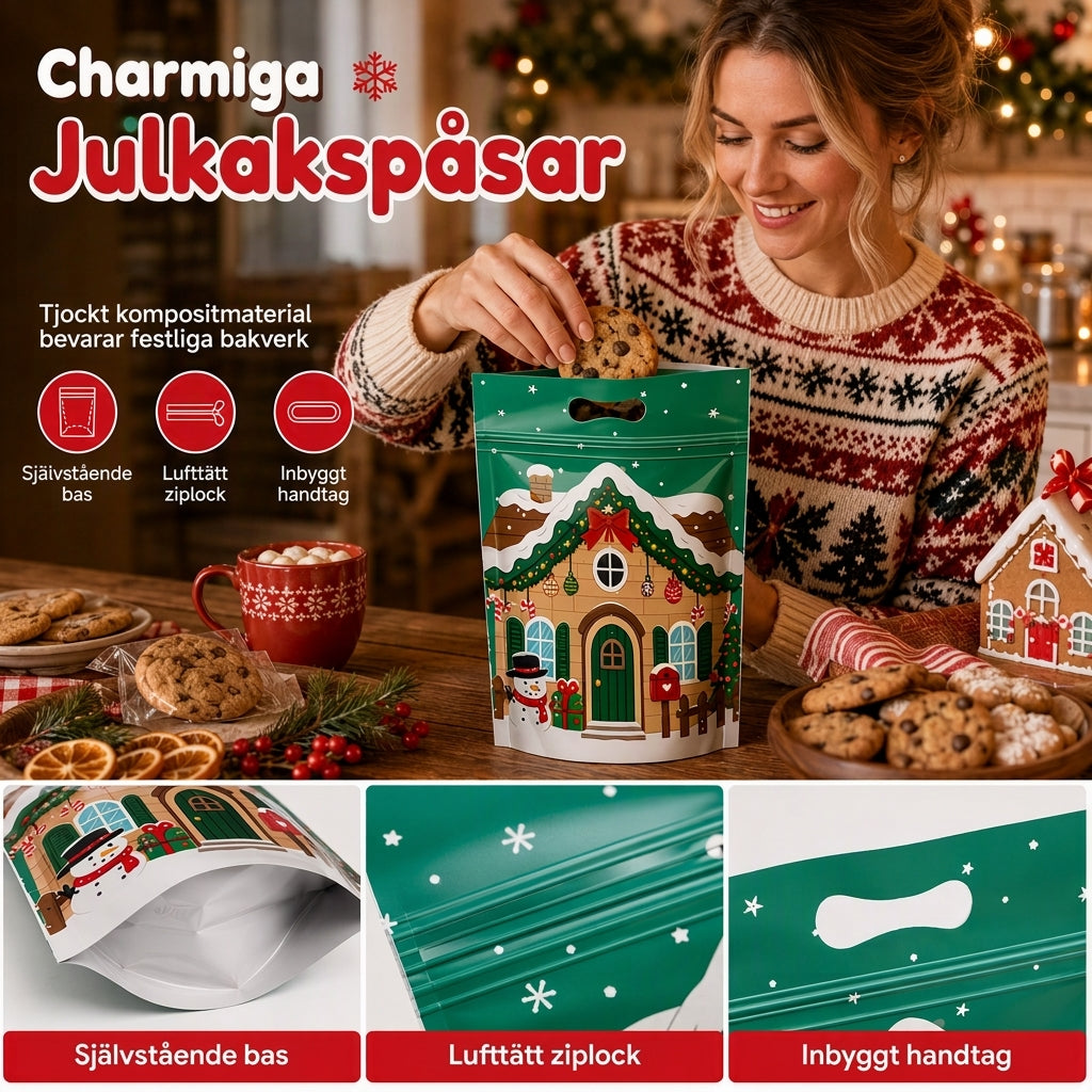 📢📢50 % RABATT !! ⏰50-pack julgodispåsar, stående dragkedjepåsar med tecknade motiv för förpackning av snöflingeskorpor, kakor och bakade livsmedel