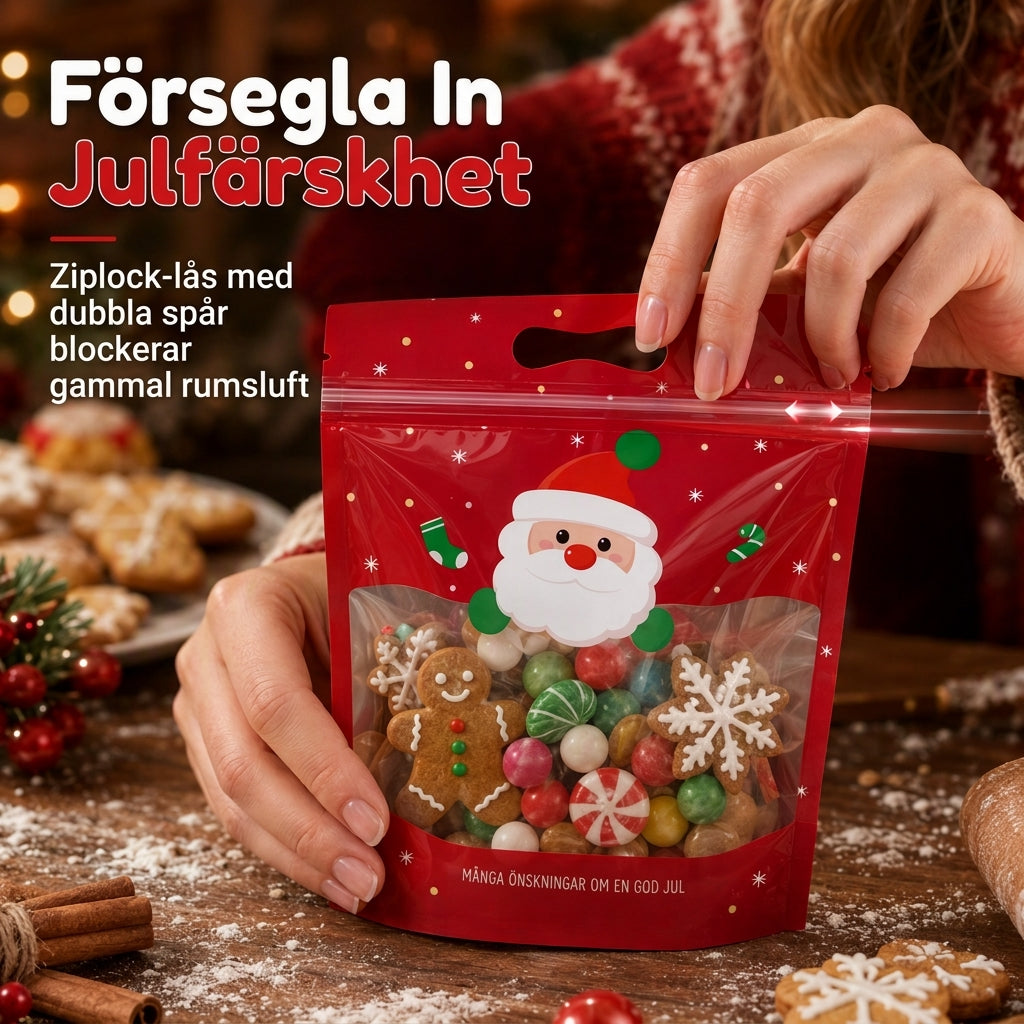 📢📢50 % RABATT !! ⏰50-pack julgodispåsar, stående dragkedjepåsar med tecknade motiv för förpackning av snöflingeskorpor, kakor och bakade livsmedel