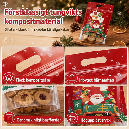 📢📢50 % RABATT !! ⏰50-pack julgodispåsar, stående dragkedjepåsar med tecknade motiv för förpackning av snöflingeskorpor, kakor och bakade livsmedel