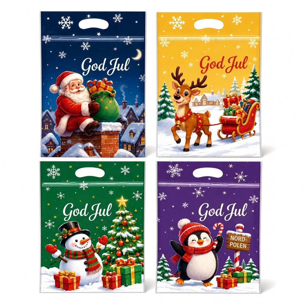 📢📢50 % RABATT !! ⏰50-pack julgodispåsar, stående dragkedjepåsar med tecknade motiv för förpackning av snöflingeskorpor, kakor och bakade livsmedel