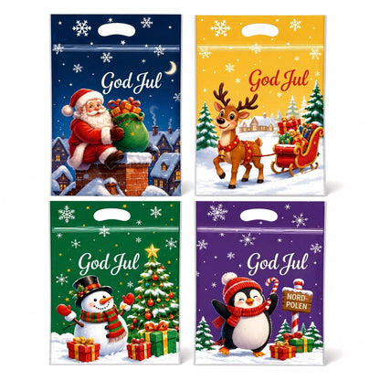 📢📢50 % RABATT !! ⏰50-pack julgodispåsar, stående dragkedjepåsar med tecknade motiv för förpackning av snöflingeskorpor, kakor och bakade livsmedel