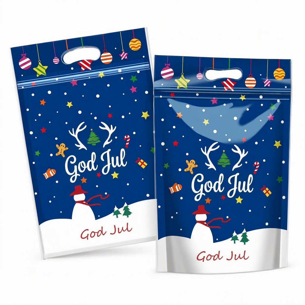 📢📢50 % RABATT !! ⏰50-pack julgodispåsar, stående dragkedjepåsar med tecknade motiv för förpackning av snöflingeskorpor, kakor och bakade livsmedel
