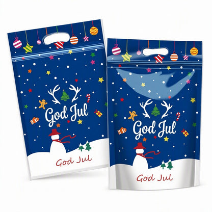 📢📢50 % RABATT !! ⏰50-pack julgodispåsar, stående dragkedjepåsar med tecknade motiv för förpackning av snöflingeskorpor, kakor och bakade livsmedel