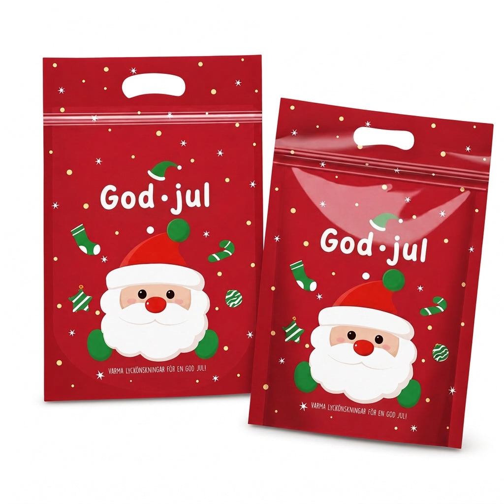 📢📢50 % RABATT !! ⏰50-pack julgodispåsar, stående dragkedjepåsar med tecknade motiv för förpackning av snöflingeskorpor, kakor och bakade livsmedel