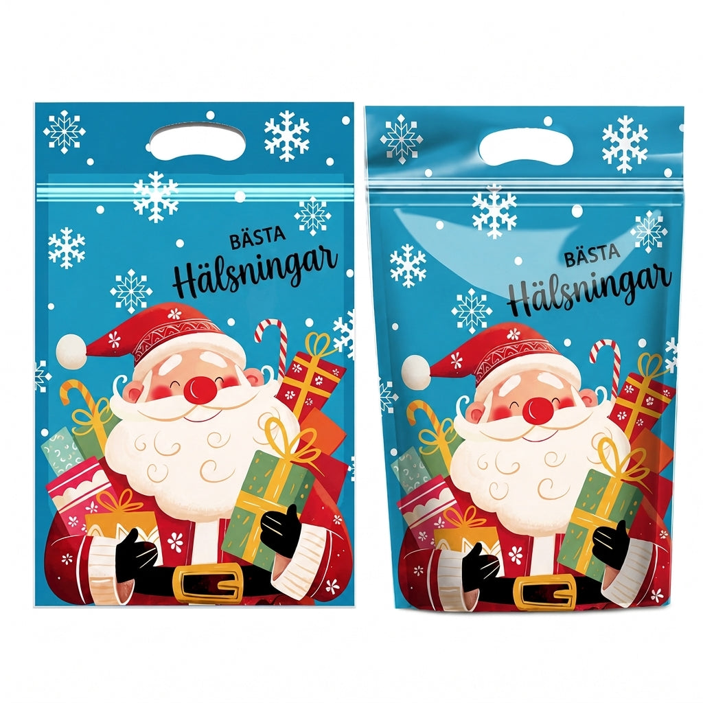 📢📢50 % RABATT !! ⏰50-pack julgodispåsar, stående dragkedjepåsar med tecknade motiv för förpackning av snöflingeskorpor, kakor och bakade livsmedel