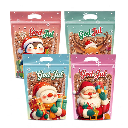 📢📢50 % RABATT !! ⏰50-pack julgodispåsar, stående dragkedjepåsar med tecknade motiv för förpackning av snöflingeskorpor, kakor och bakade livsmedel