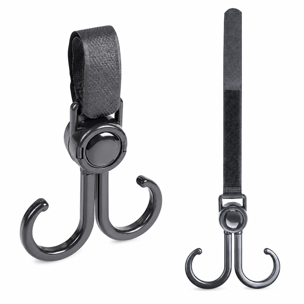 360° Roterbara dubbelkrokar för barnvagn (2-pack) – Multifunktionella väskkrokar