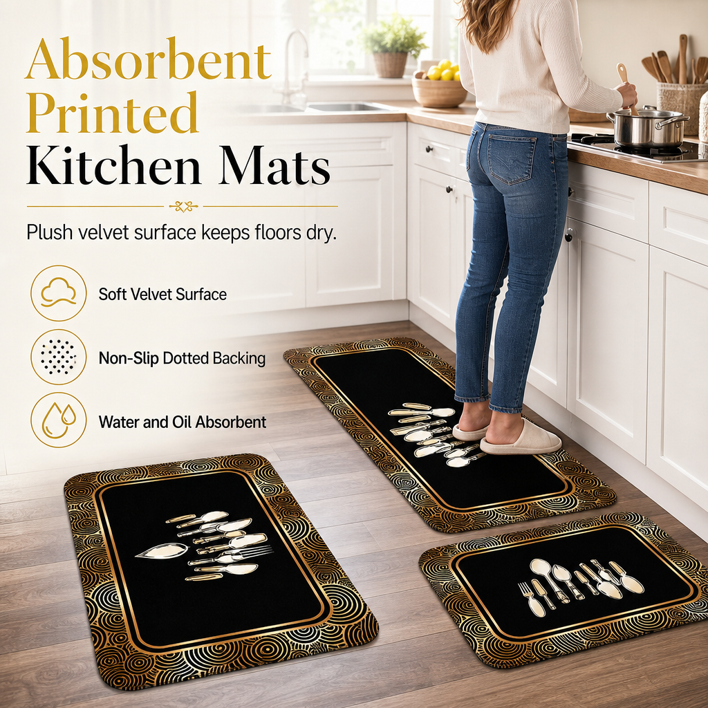 🏠 50 % RABATT! 🧶 Geometrisk Köksmatta i Flanell – Vatten- & Oljeabsorberande Halkfri Golvmatta ✨