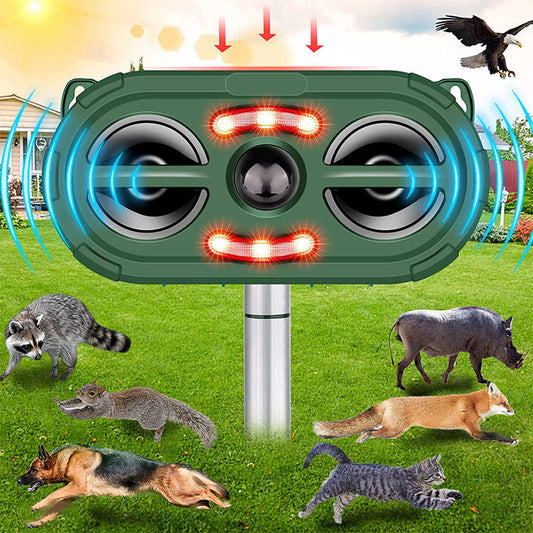 Soldriven Ultraljudsdjurskrämma – Effektiv Djur- & Kattskrämma med Rörelsevakt & Blinkande LED-ljus