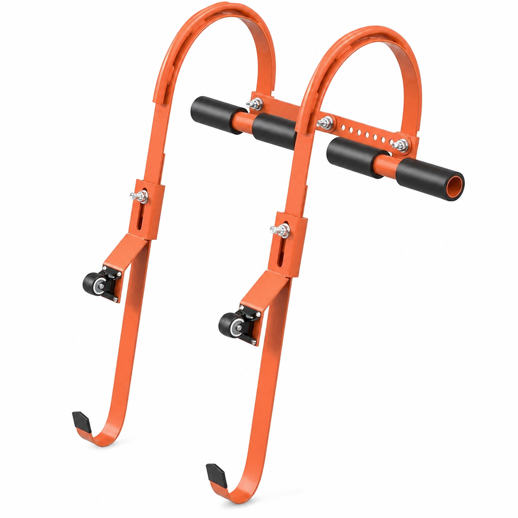 Taknockskrokar med stabiliseringsstång för raka stegar