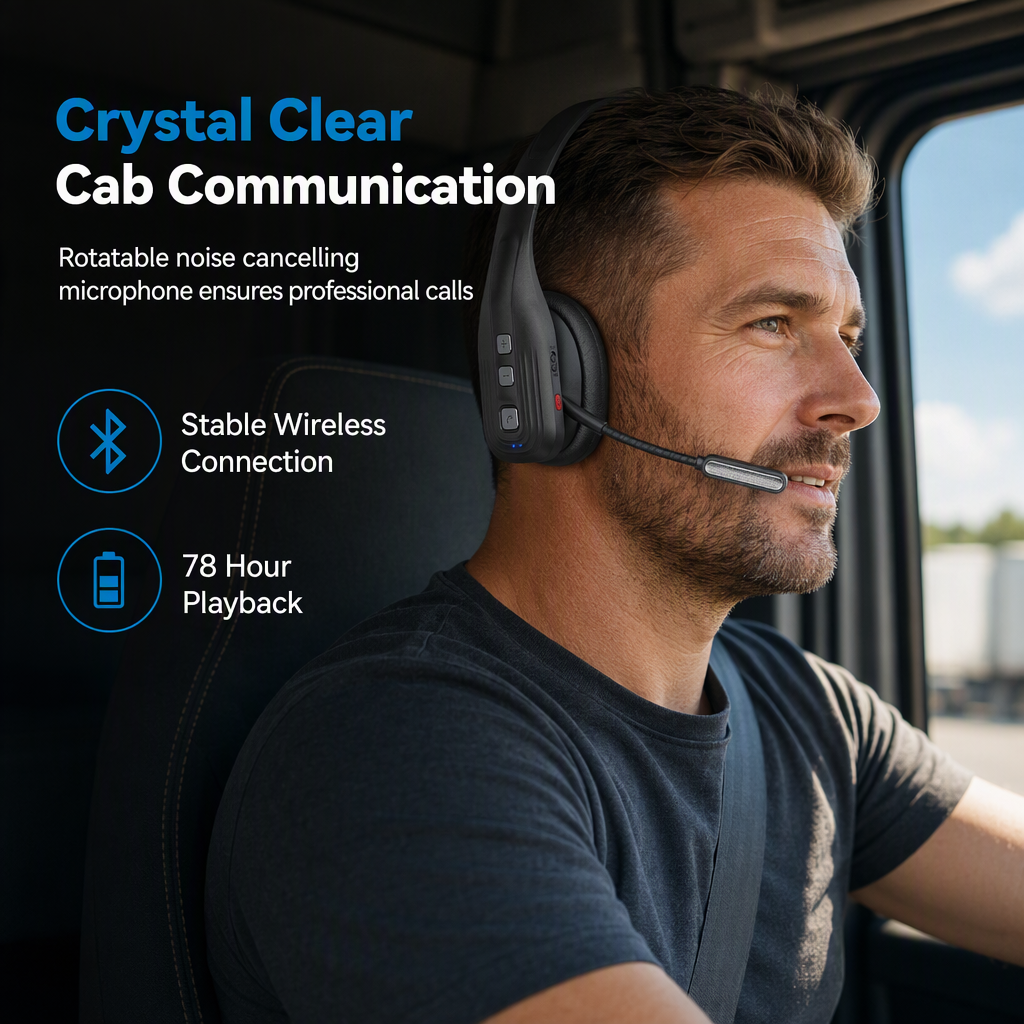🚚 Bluetooth-headset för lastbilschaufförer: ENC-brusreducering, flexibel bommikrofon, 78 h speltid, lätt