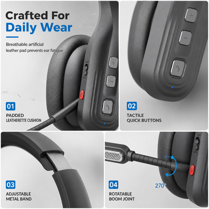 🚚 Bluetooth-headset för lastbilschaufförer: ENC-brusreducering, flexibel bommikrofon, 78 h speltid, lätt