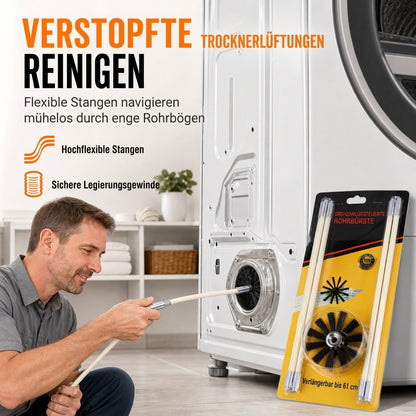 Roterande rengöringsborstset för skorsten och torktumlarrör med flexibla stänger och borsthuvud i nylon för rengöring av värmepannor och rör