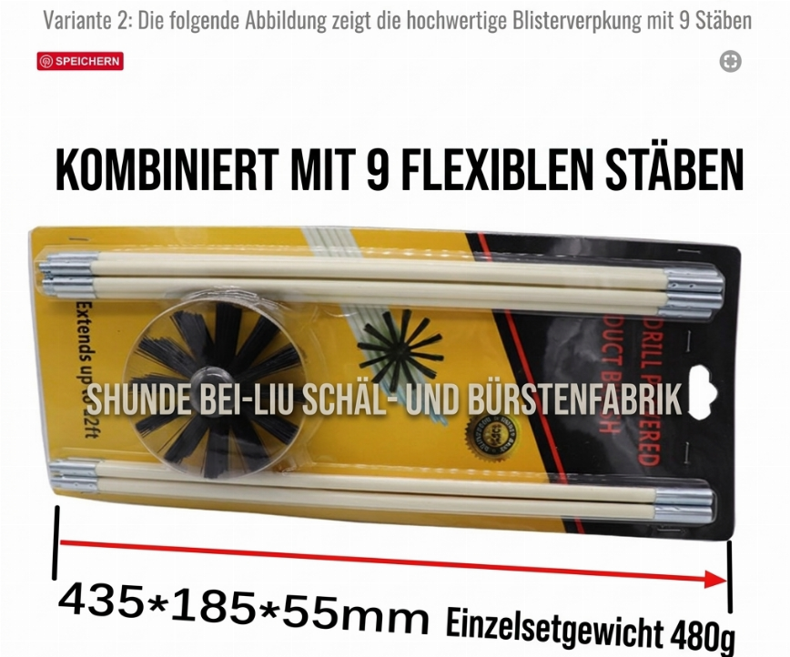 Roterande rengöringsborstset för skorsten och torktumlarrör med flexibla stänger och borsthuvud i nylon för rengöring av värmepannor och rör