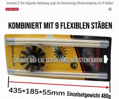 Roterande rengöringsborstset för skorsten och torktumlarrör med flexibla stänger och borsthuvud i nylon för rengöring av värmepannor och rör