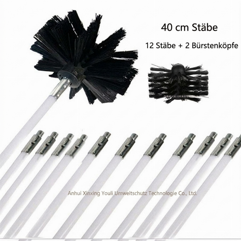 Roterande rengöringsborstset för skorsten och torktumlarrör med flexibla stänger och borsthuvud i nylon för rengöring av värmepannor och rör