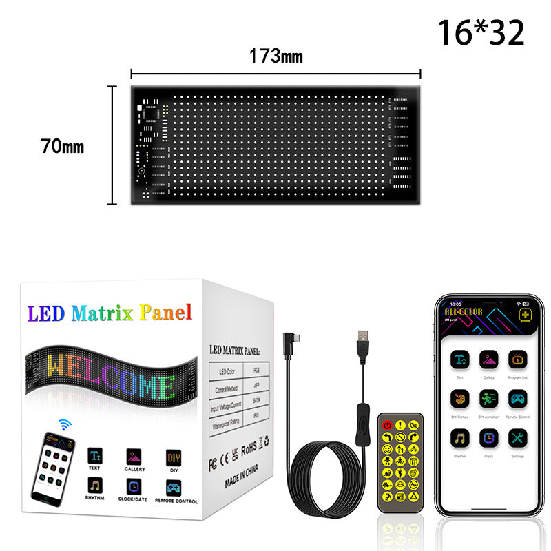 ✨📱 Flexibel multifunktionell LED-display med rullande text och programmerbara animationer – App-kontroll för skyltfönster, bilar och evenemang