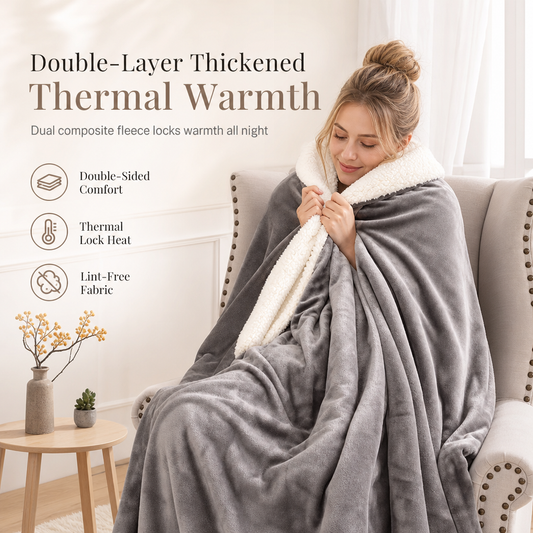 🛋️ 50% RABATT! ✨ Dubbelsidig tjock flanell- & sherpapläd – Varm, mjuk & lyxig fleecefilt