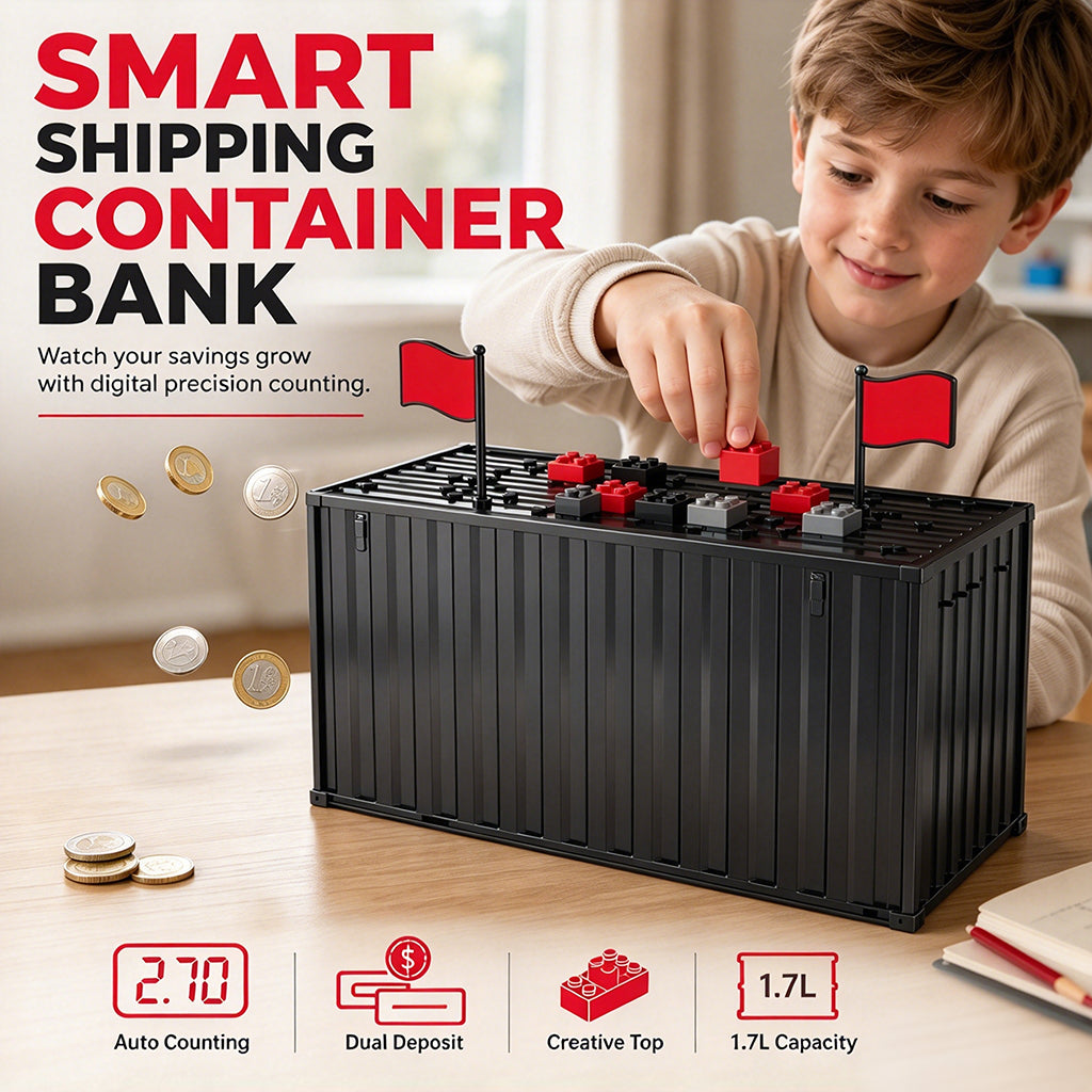 Digital spargris formad som container – Sparbössa med automatisk mynträkning