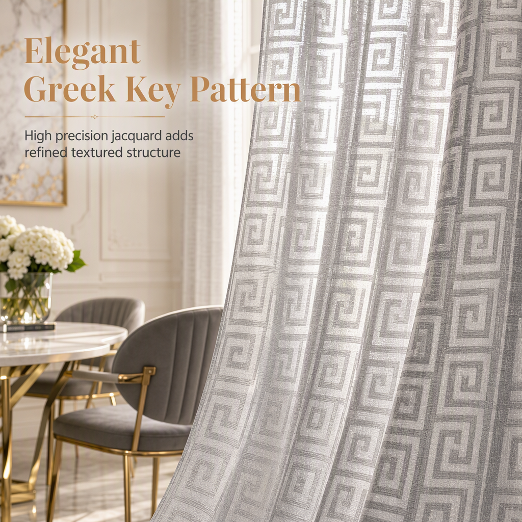 🪟 50% RABATT! ✨ Geometrisk jacquard-gardin i skir voile – Ljusfiltrerande, elegant & slitstark 🕊️
