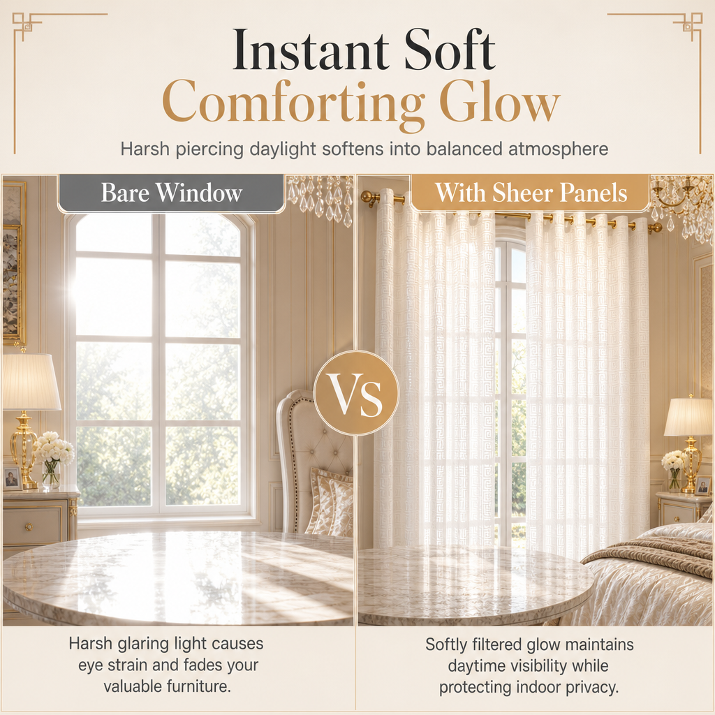 🪟 50% RABATT! ✨ Geometrisk jacquard-gardin i skir voile – Ljusfiltrerande, elegant & slitstark 🕊️