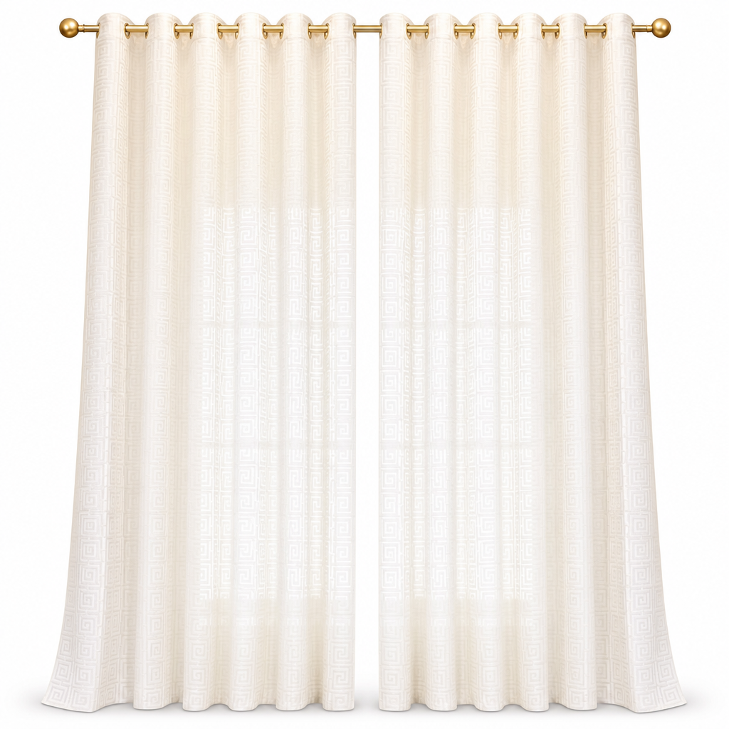 🪟 50% RABATT! ✨ Geometrisk jacquard-gardin i skir voile – Ljusfiltrerande, elegant & slitstark 🕊️