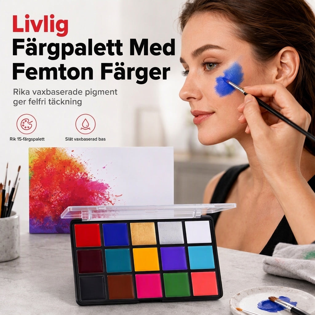 🎭50 % RABATT🖌️Fetbaserad ansikts- och kroppsfärgpalett i 15 färger, smink för halloween och maskerader🎨