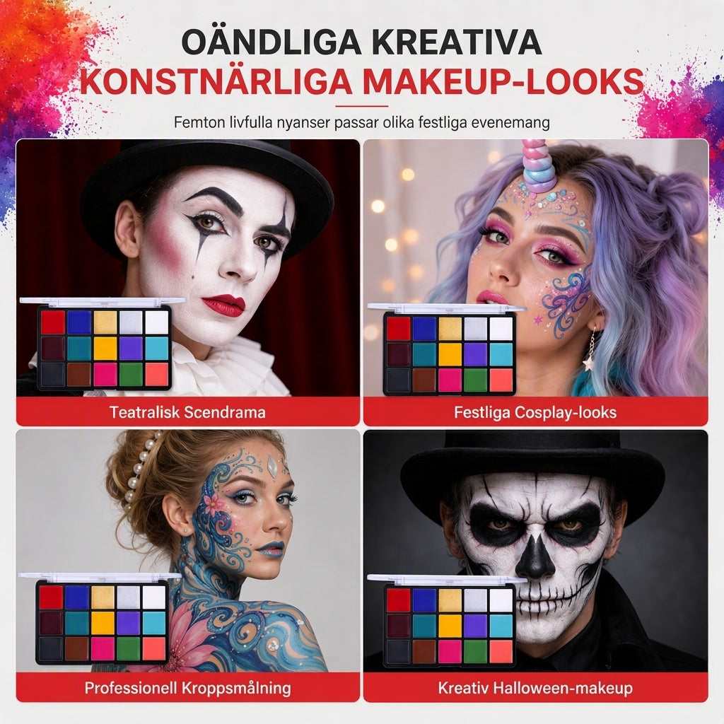 🎭50 % RABATT🖌️Fetbaserad ansikts- och kroppsfärgpalett i 15 färger, smink för halloween och maskerader🎨