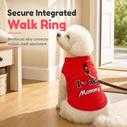 📢📢50 % RABATT !! ⏰ Varm husdjurströja med koppelring – “Love Dad & Mum”-design, håll din hund varm och stilig på vinterpromenader ❄️