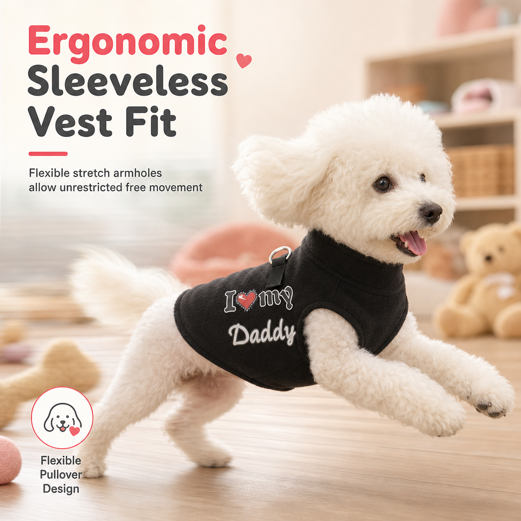 📢📢50 % RABATT !! ⏰ Varm husdjurströja med koppelring – “Love Dad & Mum”-design, håll din hund varm och stilig på vinterpromenader ❄️