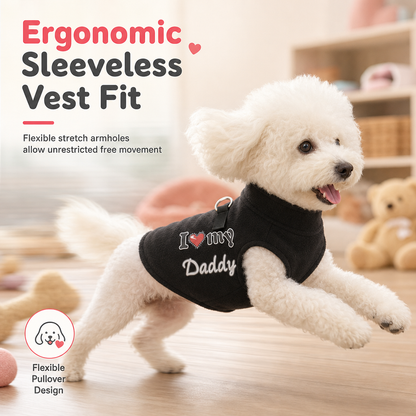 📢📢50 % RABATT !! ⏰ Varm husdjurströja med koppelring – “Love Dad & Mum”-design, håll din hund varm och stilig på vinterpromenader ❄️