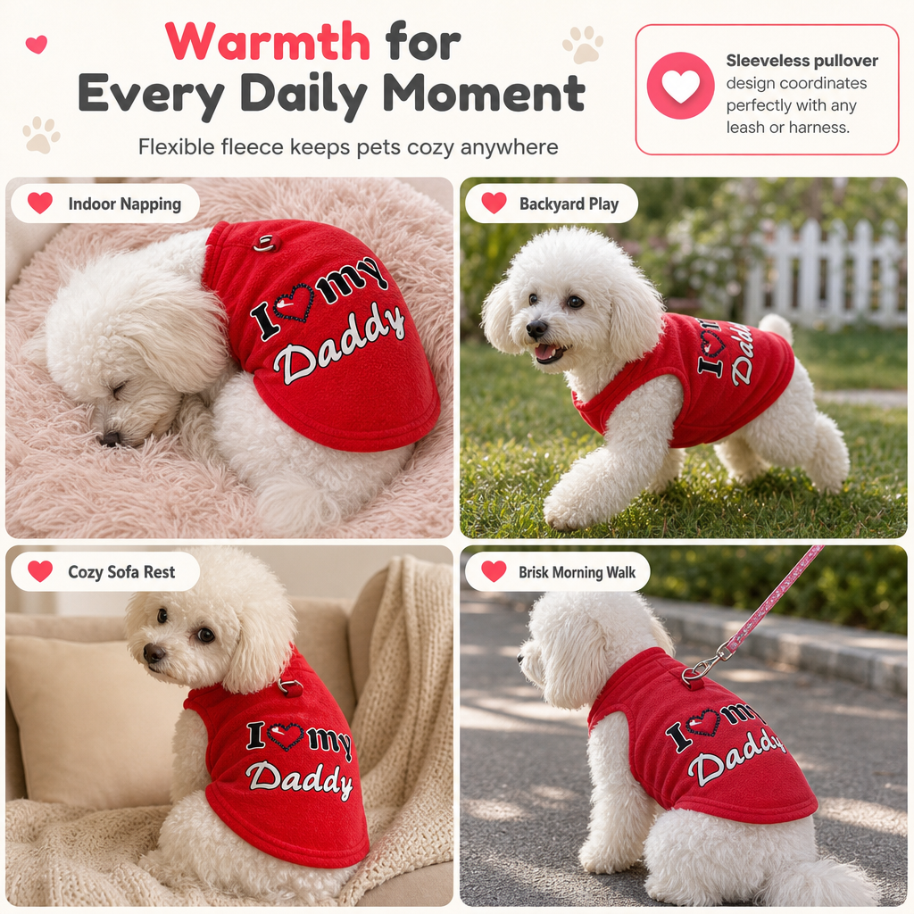 📢📢50 % RABATT !! ⏰ Varm husdjurströja med koppelring – “Love Dad & Mum”-design, håll din hund varm och stilig på vinterpromenader ❄️