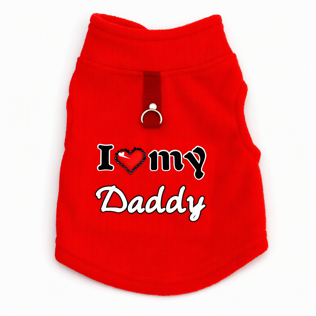 📢📢50 % RABATT !! ⏰ Varm husdjurströja med koppelring – “Love Dad & Mum”-design, håll din hund varm och stilig på vinterpromenader ❄️