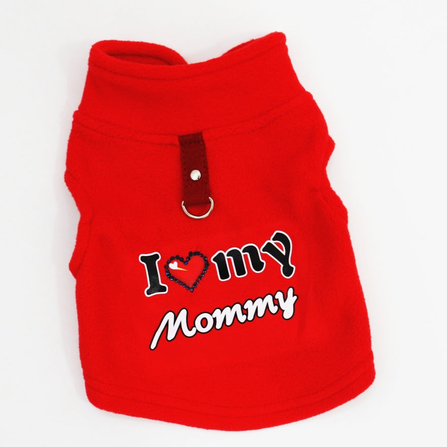 📢📢50 % RABATT !! ⏰ Varm husdjurströja med koppelring – “Love Dad & Mum”-design, håll din hund varm och stilig på vinterpromenader ❄️