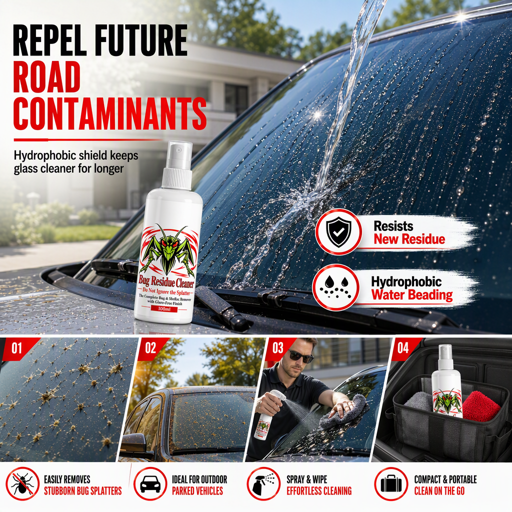 Car Windshield Bug Residue and Dust Cleaner 100ml Glass Cleaning Liquid for Removing Dirt and Insect Splats