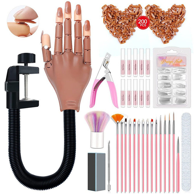 Professionellt kit med böjbar övningshand och verktyg för nagelkonst