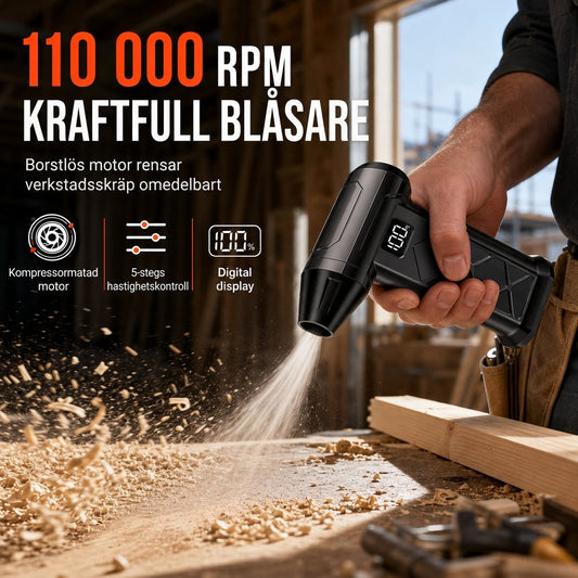 Bärbar, handhållen miniturbofläkt med hög hastighet på 110 000 RPM (borstlös motor) och LED-lampa för utomhusbruk