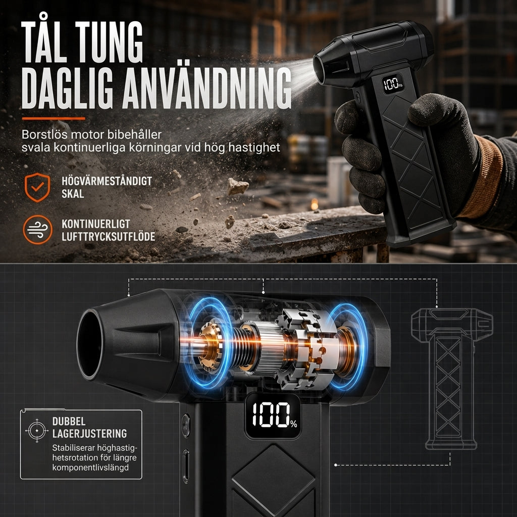 Bärbar, handhållen miniturbofläkt med hög hastighet på 110 000 RPM (borstlös motor) och LED-lampa för utomhusbruk