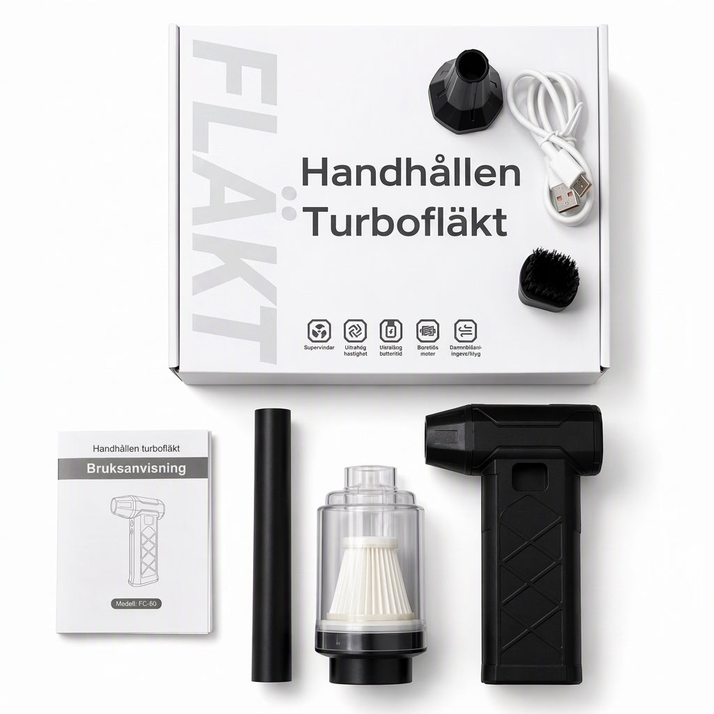 Bärbar, handhållen miniturbofläkt med hög hastighet på 110 000 RPM (borstlös motor) och LED-lampa för utomhusbruk