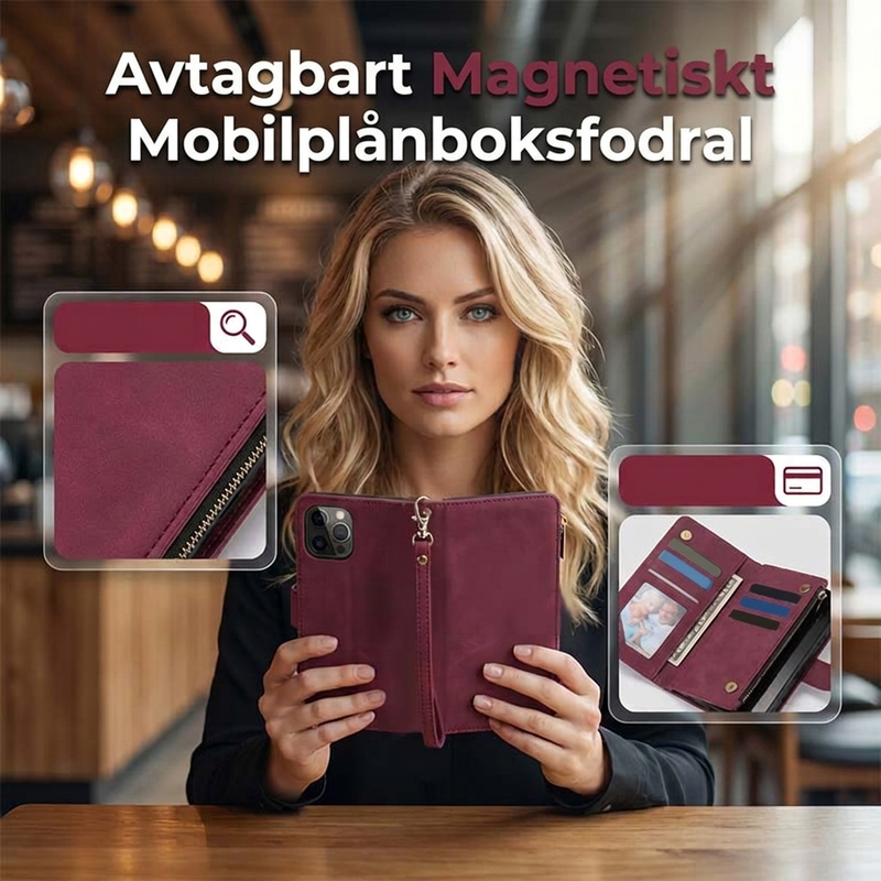 2-i-1 magnetiskt plånboksfodral i PU-läder