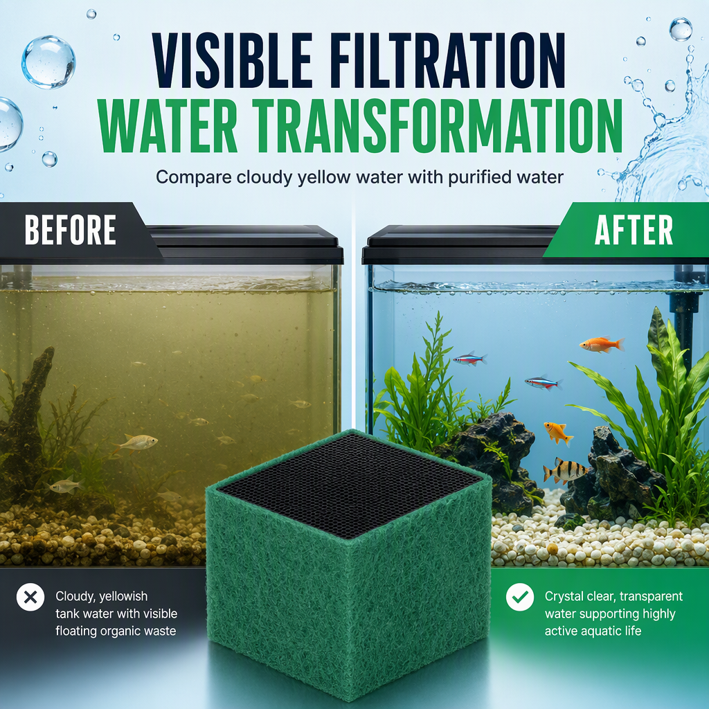 🐠 50% RABATT NU! ✨ Filterkub med aktivt kol för akvarium – kristallklart vatten, luktfri rening & flerskiktsskydd – perfekt för känsliga fiskar och växter 💧