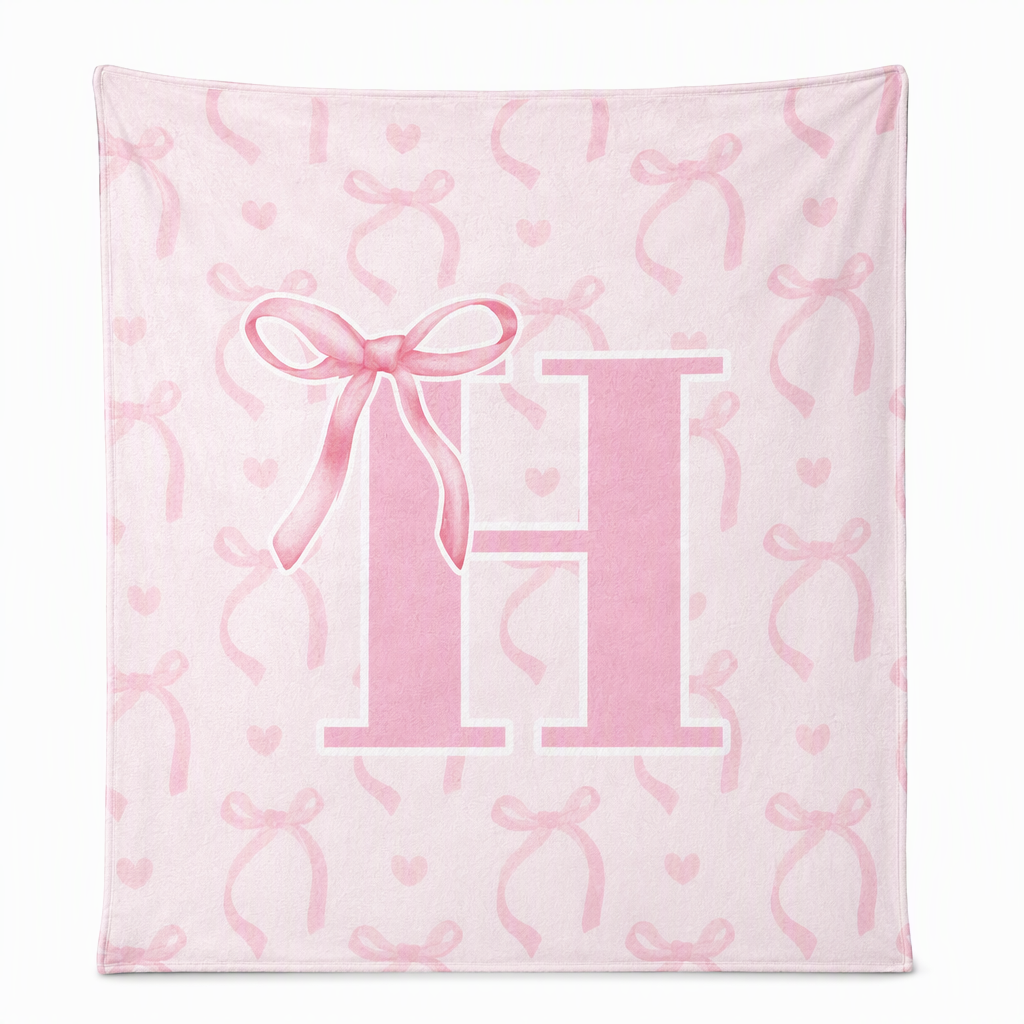 🎀 50% RABATT! ✨ Tjock Dubbelsidig Flanellpläd med Söt Rosett & Bokstavsmönster – Ultramjuk & Varm Filt 🩷