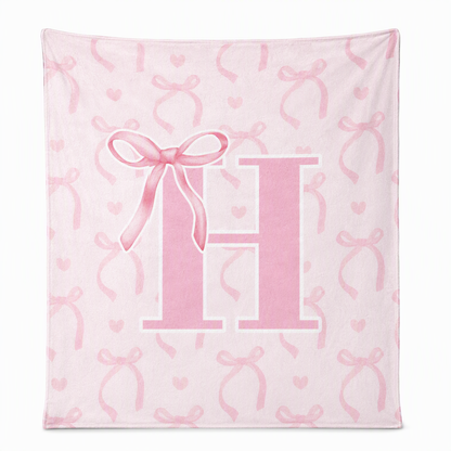 🎀 50% RABATT! ✨ Tjock Dubbelsidig Flanellpläd med Söt Rosett & Bokstavsmönster – Ultramjuk & Varm Filt 🩷