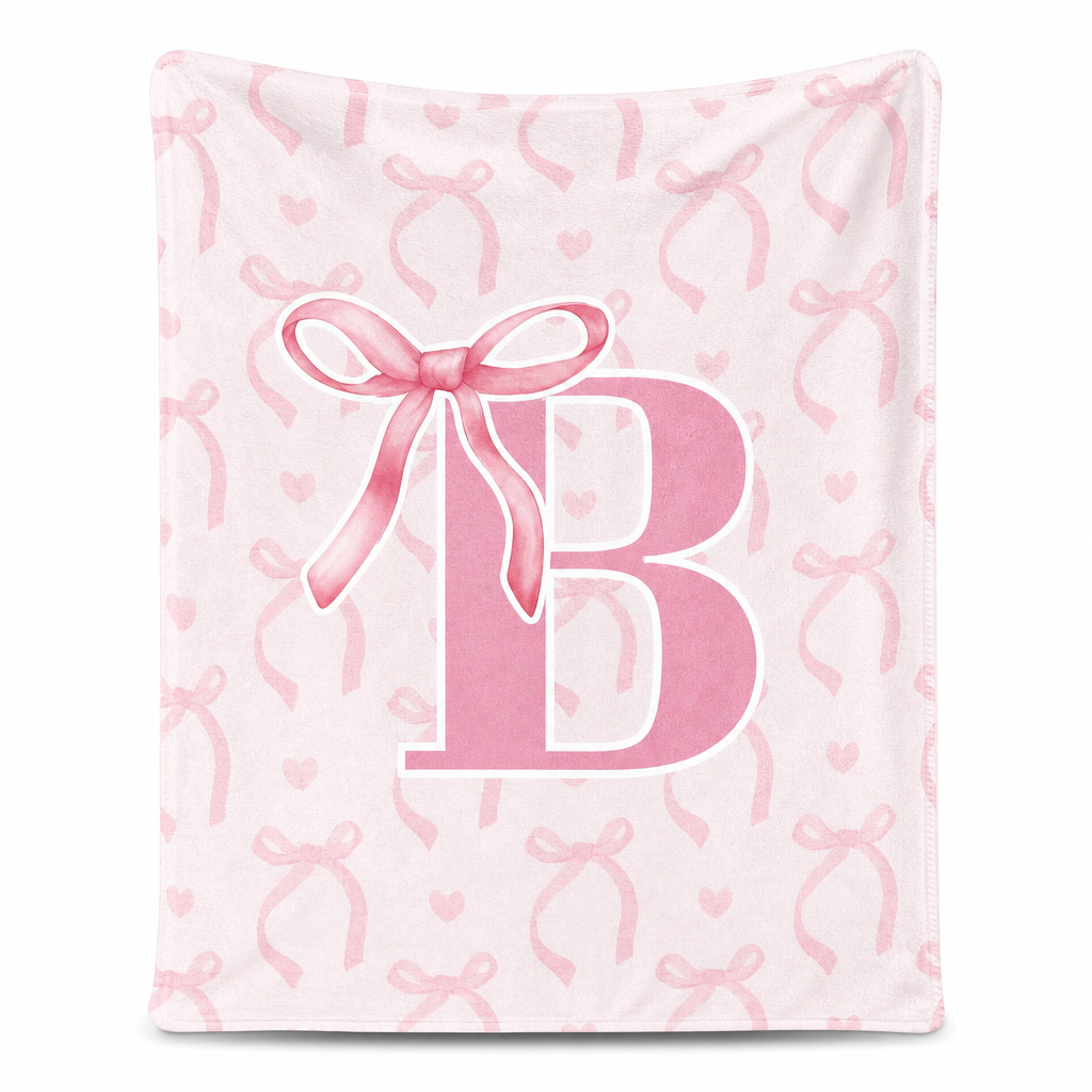 🎀 50% RABATT! ✨ Tjock Dubbelsidig Flanellpläd med Söt Rosett & Bokstavsmönster – Ultramjuk & Varm Filt 🩷