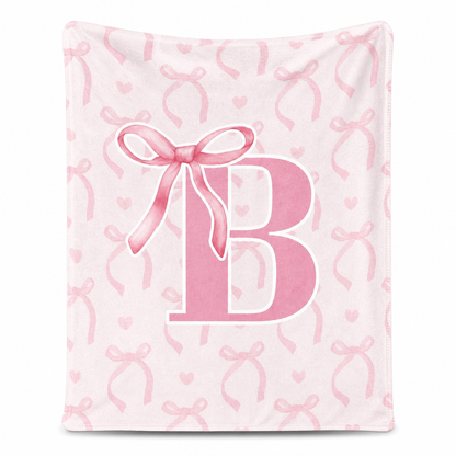 🎀 50% RABATT! ✨ Tjock Dubbelsidig Flanellpläd med Söt Rosett & Bokstavsmönster – Ultramjuk & Varm Filt 🩷