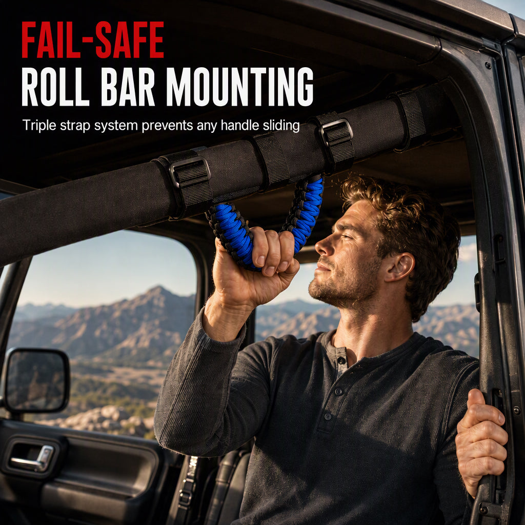 🚗 50% RABATT! ✨ Halkfritt Paracord Handtag för Tak & Störtbåge – Perfekt för Off-Road & SUV 🛠️