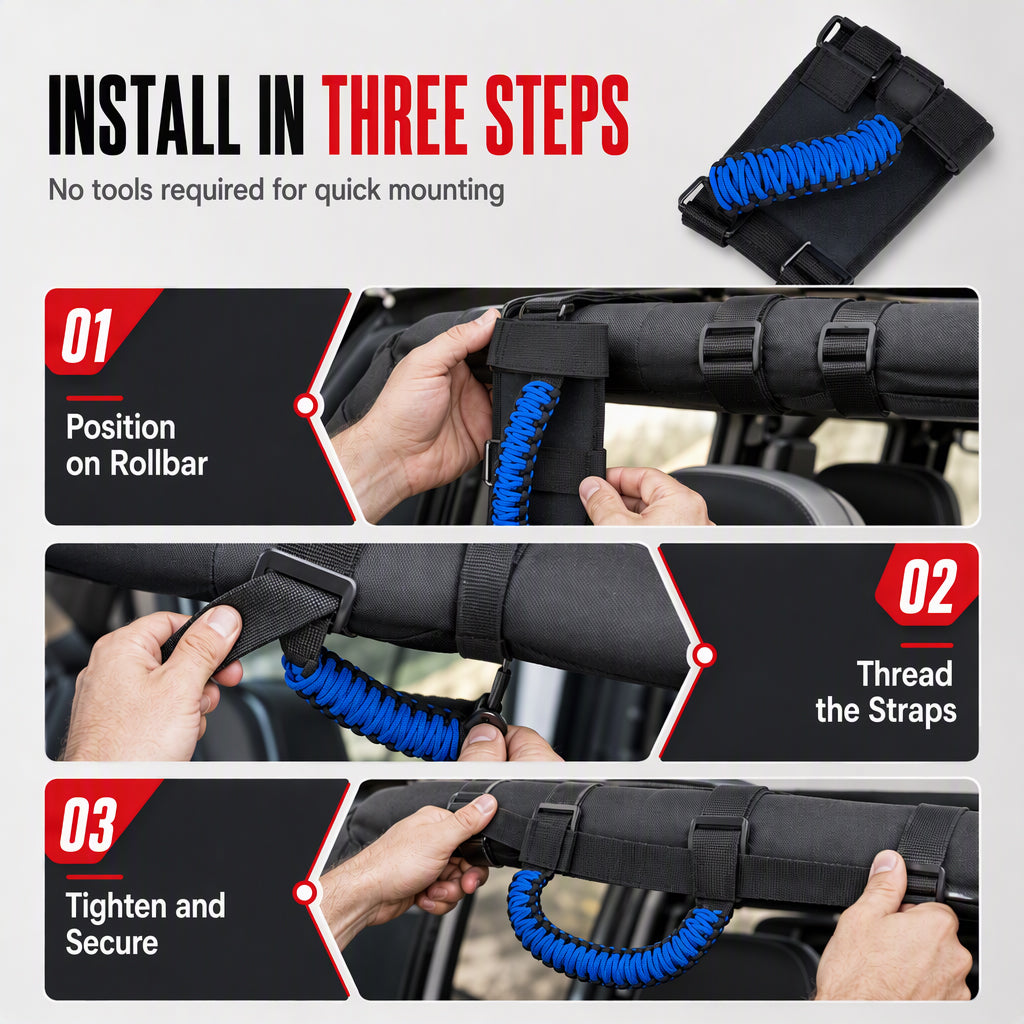 🚗 50% RABATT! ✨ Halkfritt Paracord Handtag för Tak & Störtbåge – Perfekt för Off-Road & SUV 🛠️