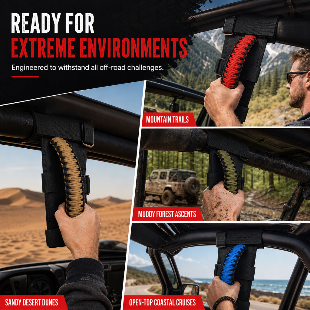 🚗 50% RABATT! ✨ Halkfritt Paracord Handtag för Tak & Störtbåge – Perfekt för Off-Road & SUV 🛠️